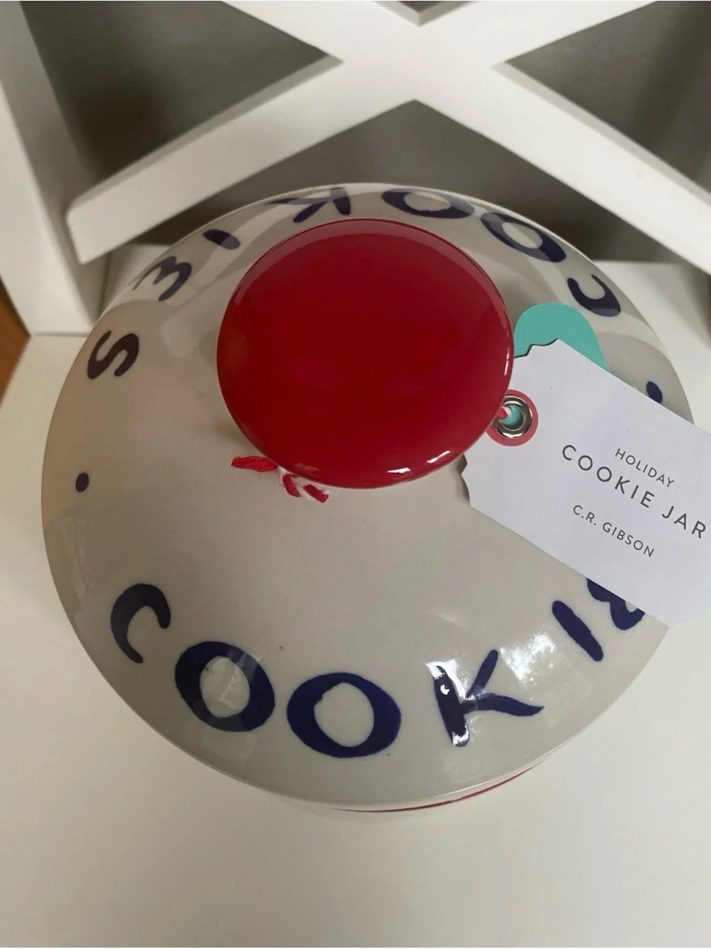 Anthropologie Molly Hatch Cookie Jar Cooklies Bird Canister Blue Red Lid